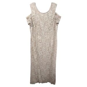 Candalite Plus Sz 2X Dress Maxi Beige Lace Sequin Cold Shoulder Full Length 794‎